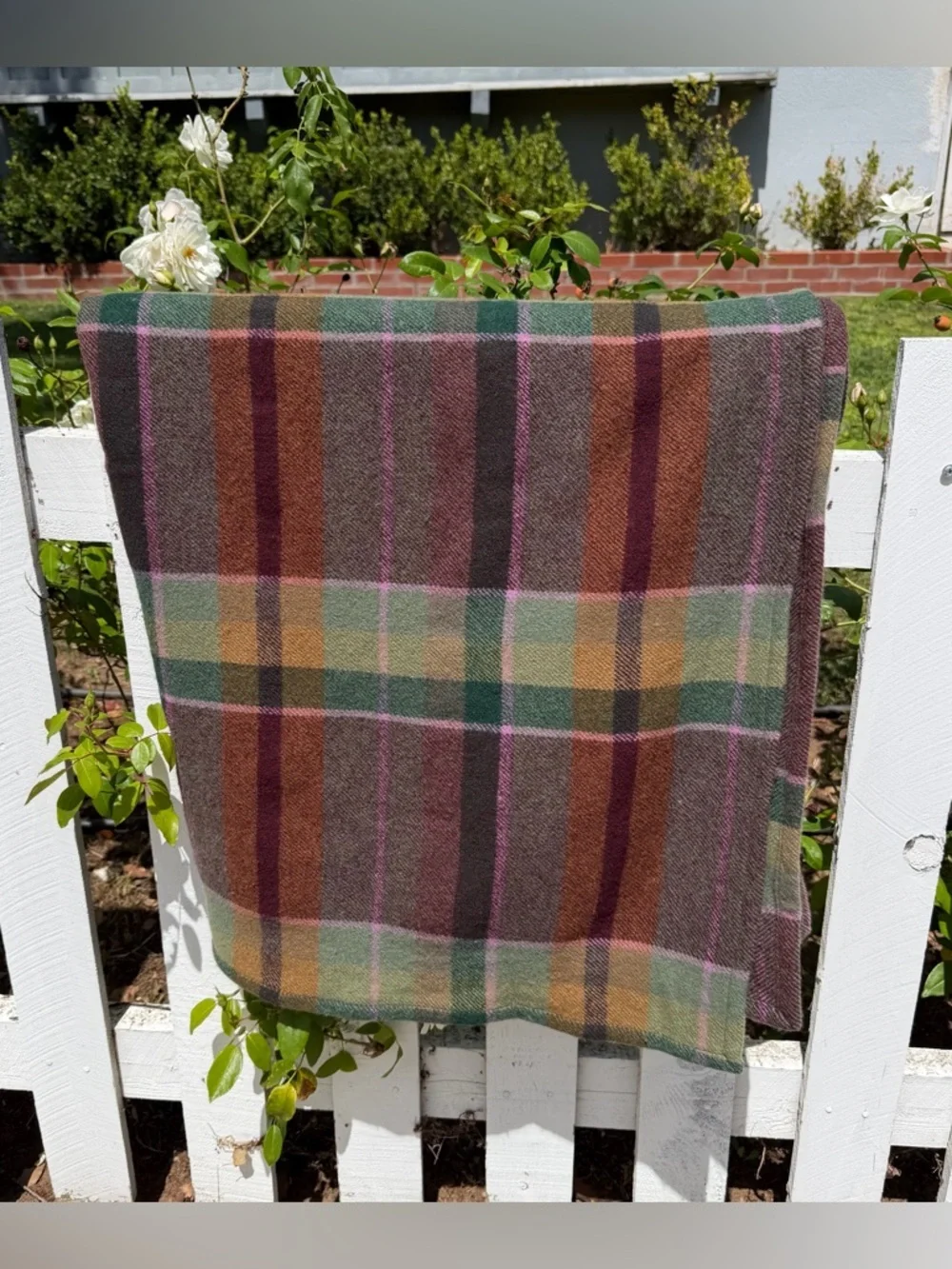 VTG Lauren Ralph Lauren Brittany Plaid 100% Wool Queen Blanket Earth Tones READ
